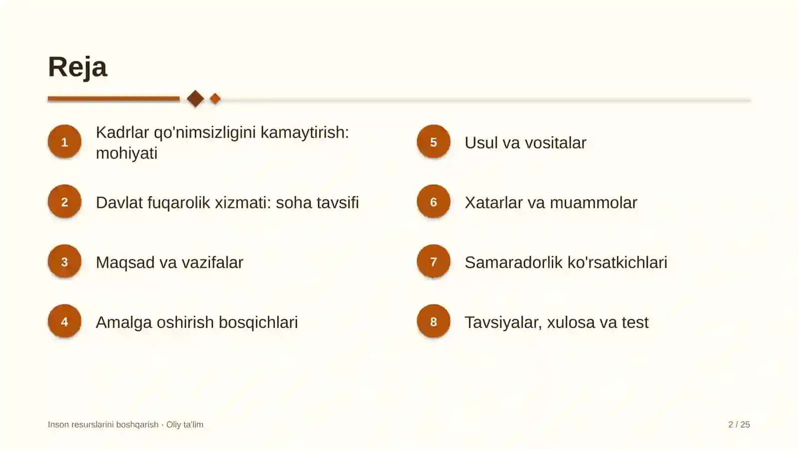 Davlat fuqarolik xizmatida kadrlar qo'nimsizligini kamaytirish 2