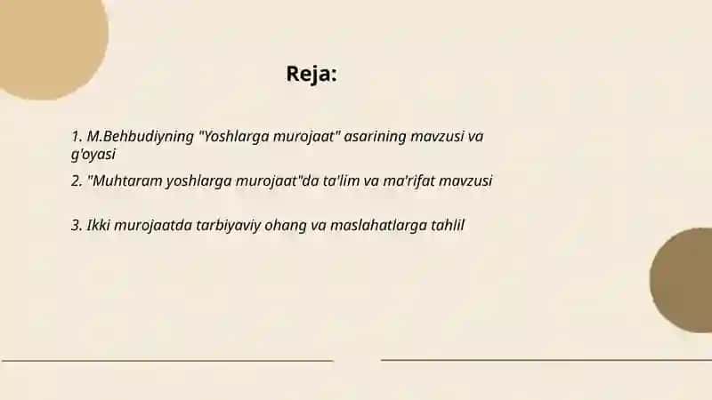 M.Behbudiyning "Yoshlarga murojaat" va "Muhtaram yoshlarga murojaat" 2
