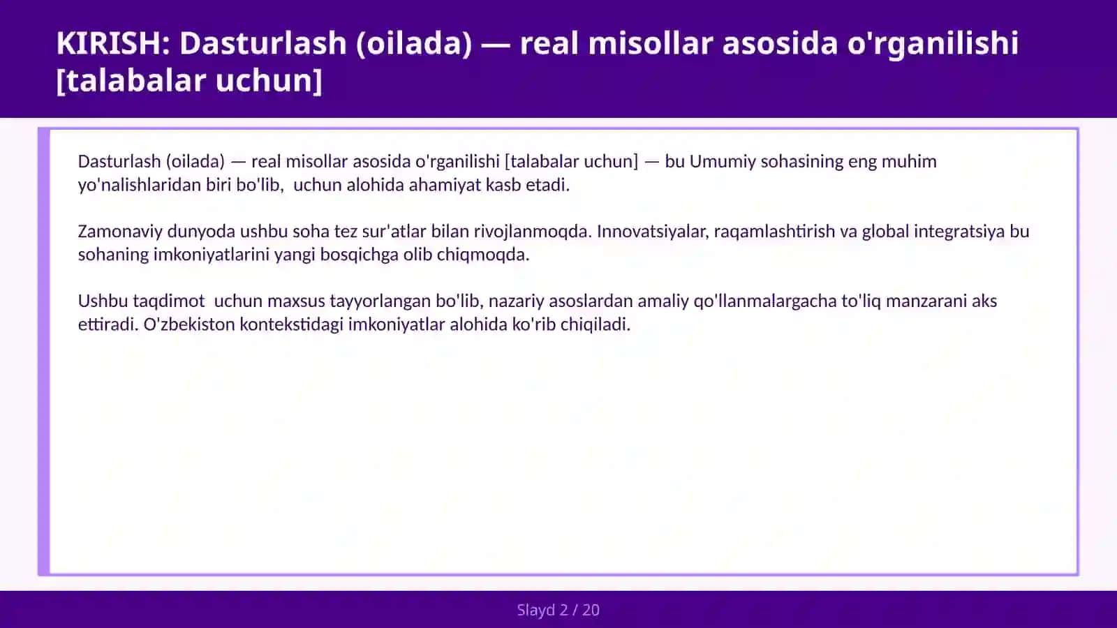Dasturlash (Oilada) - Real Misollar Asosida O'rganilishi [Talabalar Uchun] 2