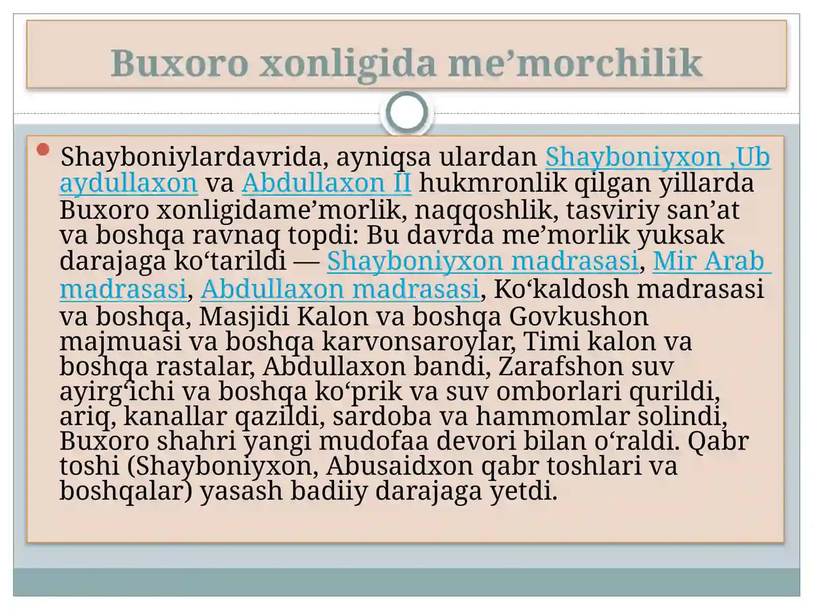 O`rta Osiyoda xonliklar davri me’morchiligi 2