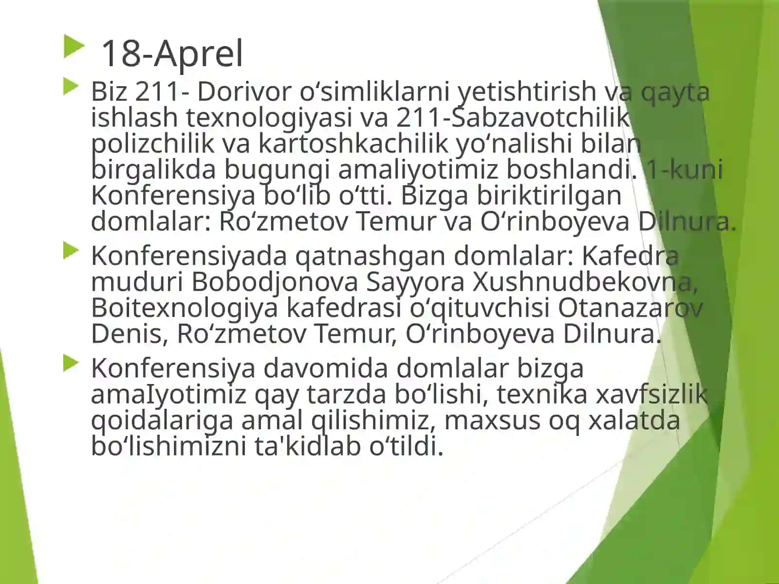Bioinjeneriya va oziq-ovqat xavfsizligi ning Dorivor oʻsimliklarni yetishtirish va qayta ishlash texnologiyasi 2