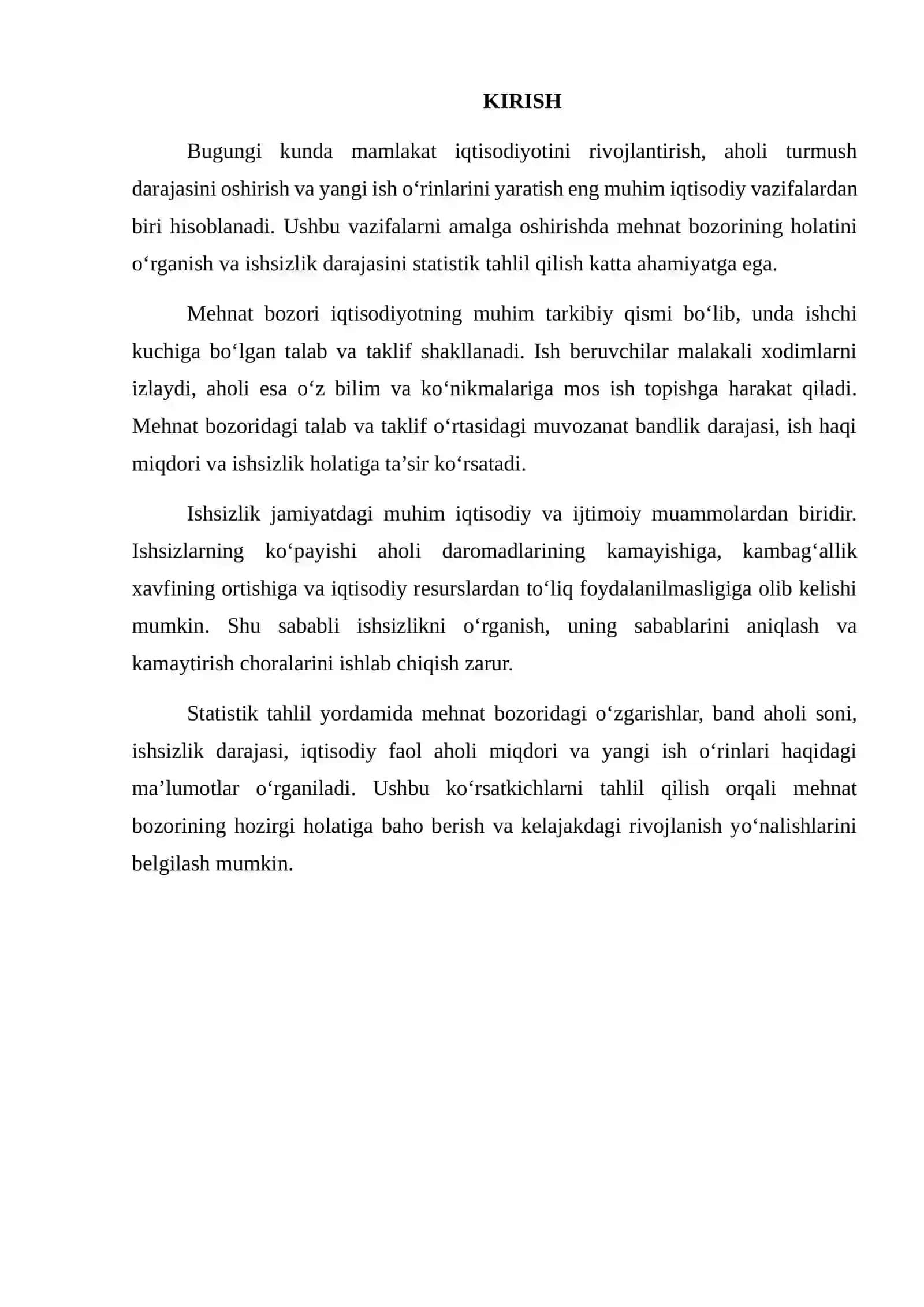 ISHSIZLIK DARAJASI VA MEHNAT BOZORI KO‘RSATKICHLARINI STATISTIK TAHLIL QILISH 2
