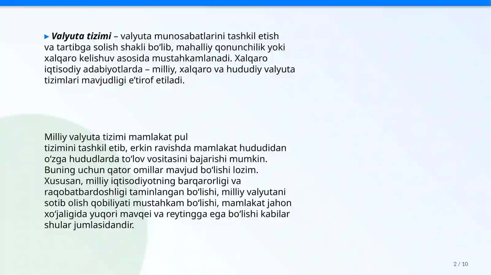Milliy valyuta kursi va unga tasir etuvchi omillar 2