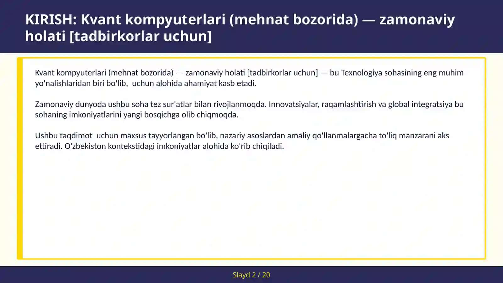 KVANT KOMPYUTERLARI (MEHNAT BOZORIDA) — ZAMONAVIY HOLATI [TADBIRKORLAR UCHUN] 2