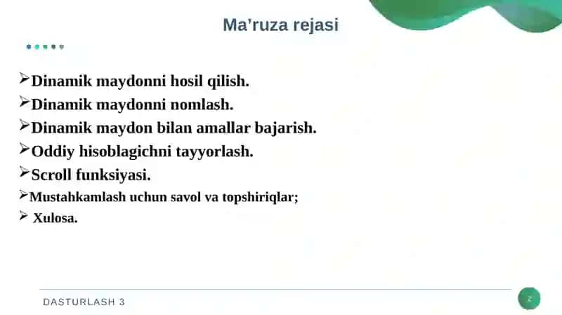 Dinamik maydonlarning asosiy xossalari 2