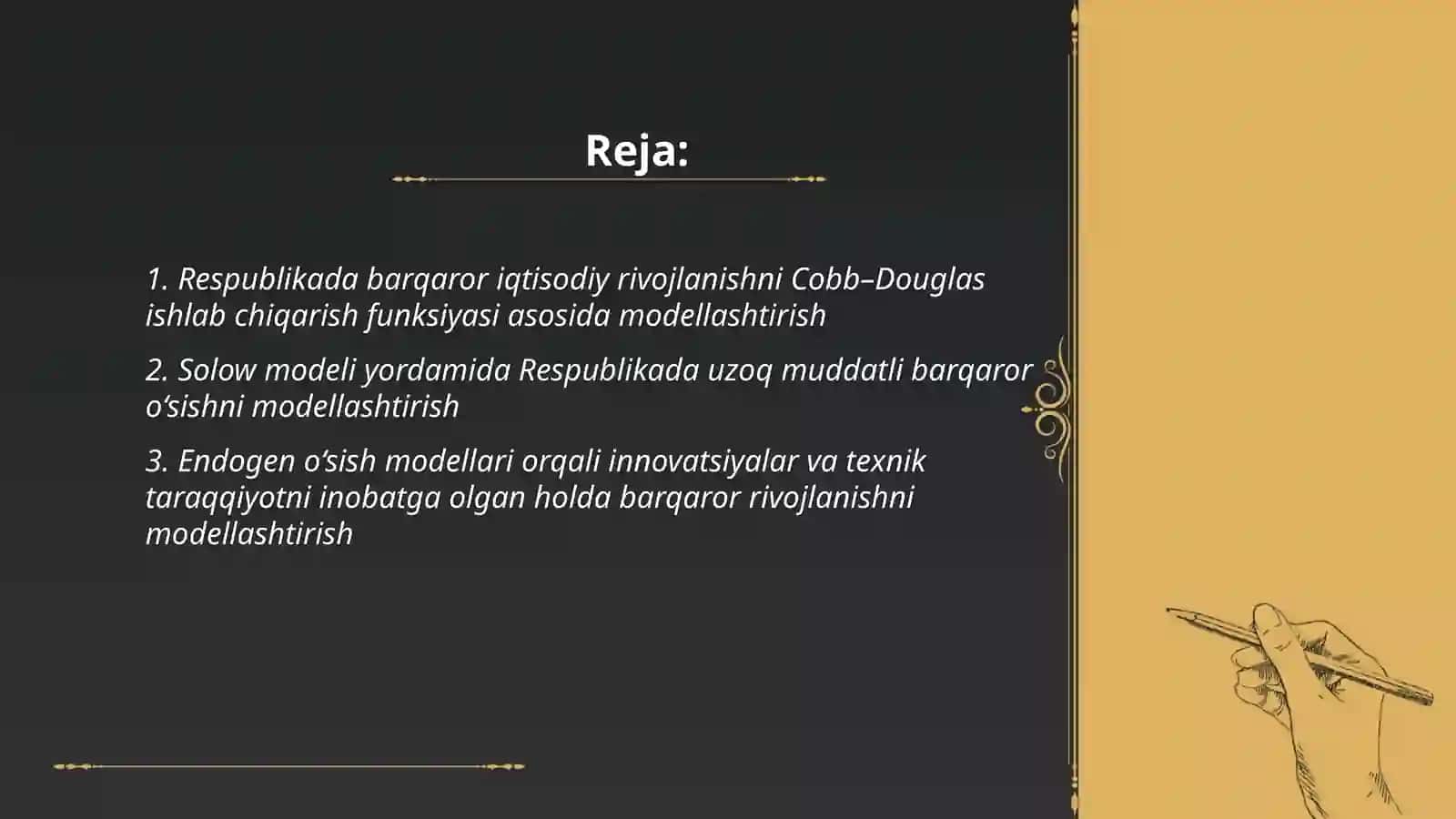 Respublikada barqaror iqtisodiy rivojlanishni Cobb–Douglas ishlab chiqarish funksiyasi asosida modellashtirish 2