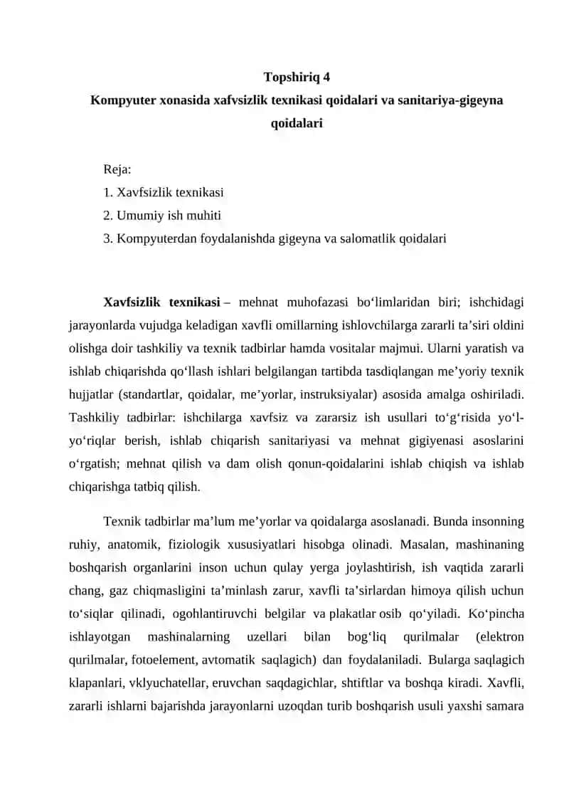 Kompyuter xonasida xavfsizlik texnikasi qoidalari 2