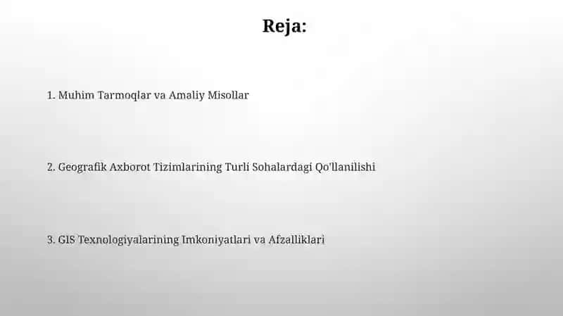 Geografik axborot tizimlaridan turli sohalarda qoʻllanilishi 2