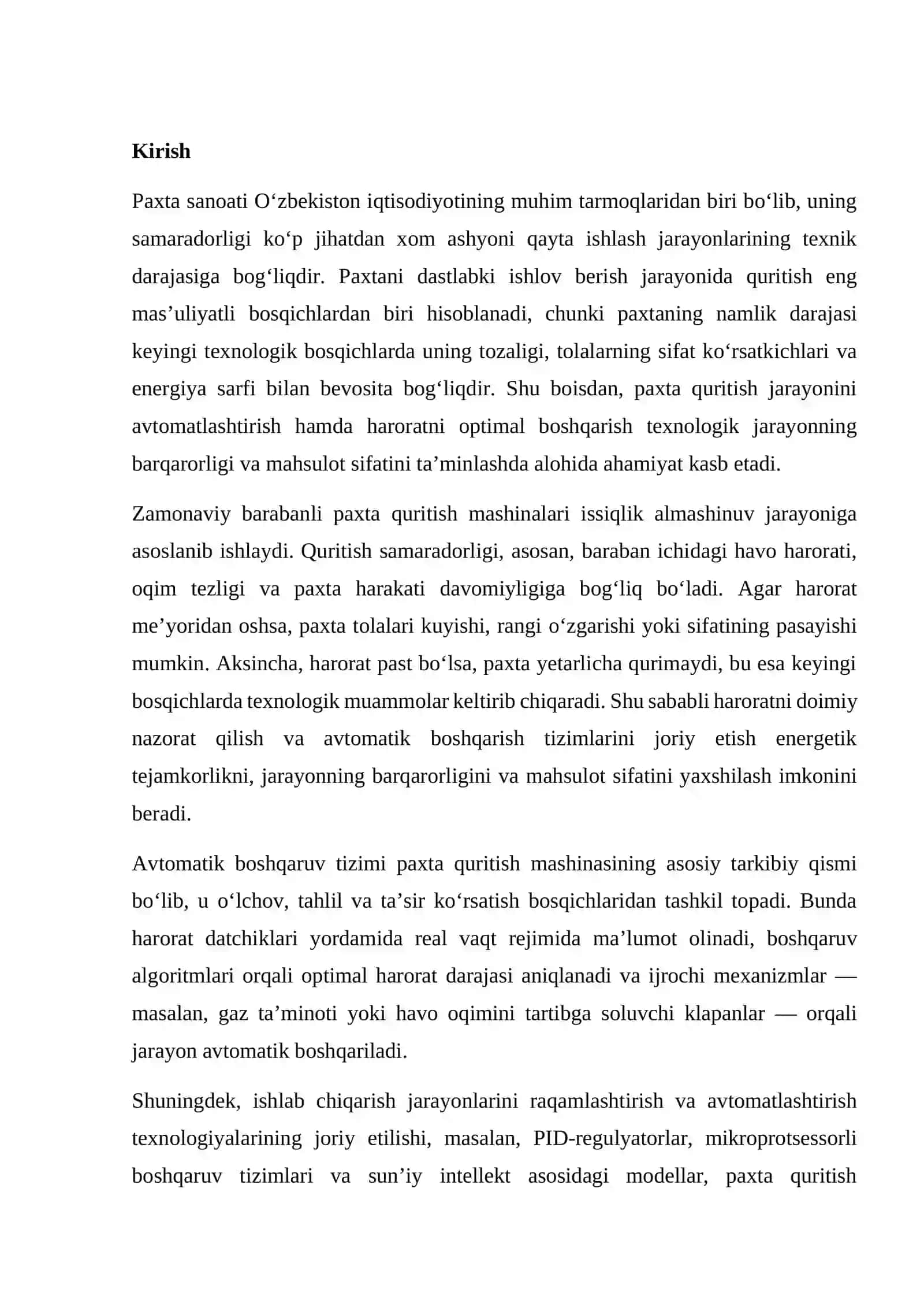 Barabanli paxta quritish mashinasi haroratini avtomatik boshqarish 2