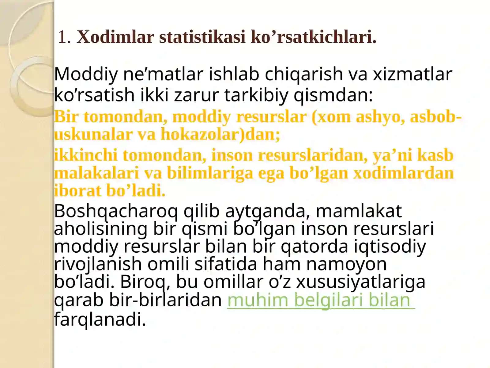 Xodimlar statistikasi koʼrsatkichlari 2