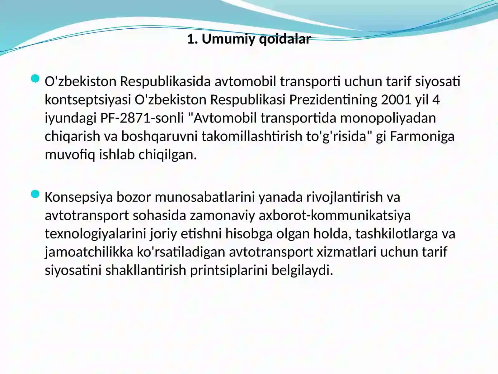 O'ZBEKISTON RESPUBLIKASI AVTOMOBIL TRANSPORTIDA GITARIFLARSI YOSATI 2