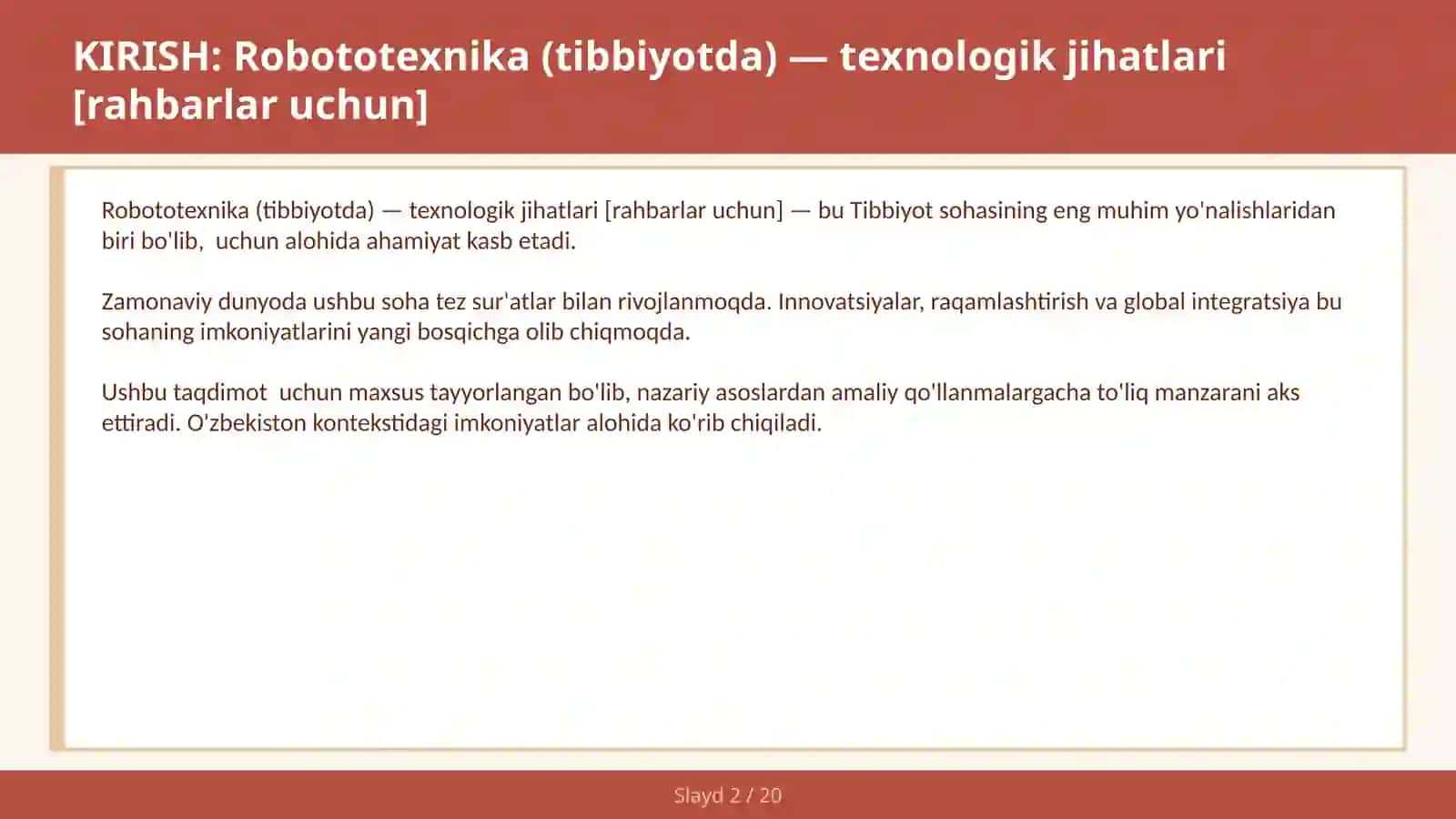 Robototexnika (Tibbiyotda) — Texnologik Jihatlari [Rahbarlar Uchun] 2