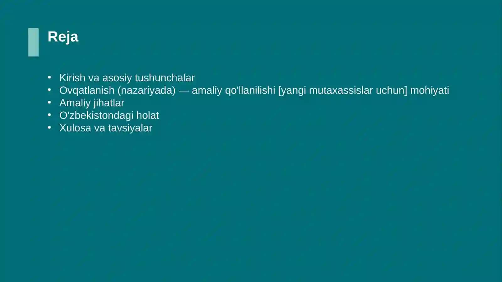 Ovqatlanish (nazariyada) — amaliy qo'llanilishi [yangi mutaxassislar uchun] 2