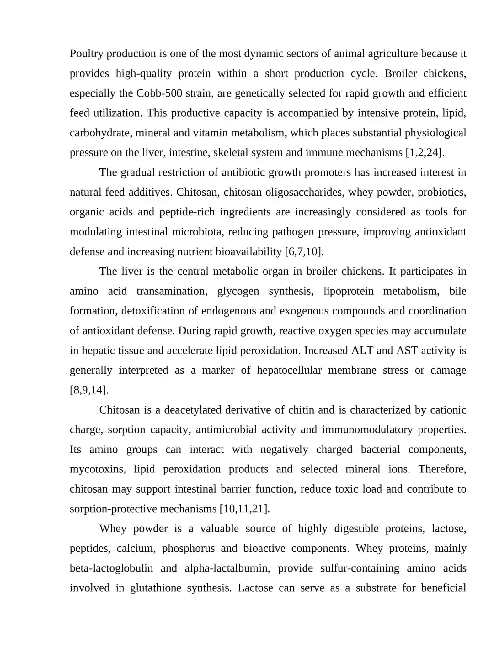 EFFECT OF A CHITOSAN AND WHEY POWDER COMPLEX ON LIVER METABOLISM, ANTIOXIDANT STATUS AND DETOXIFICATION PROCESSES IN COBB-500 BROILER CHICKENS 2