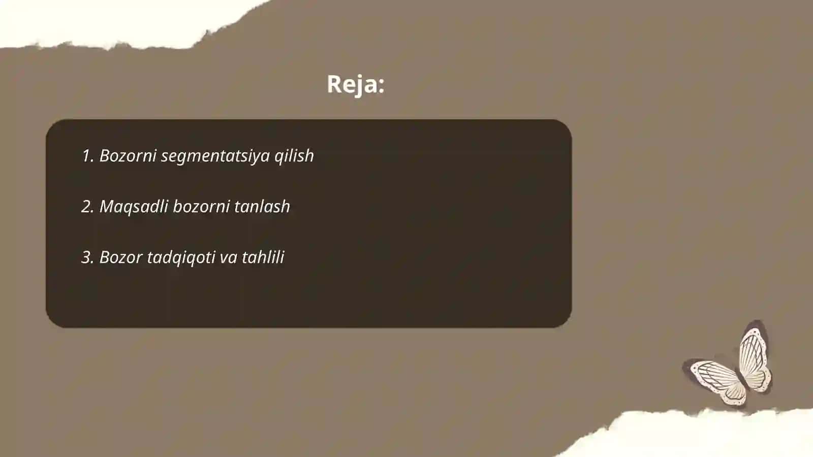 Marketing tamoyillari yordamida bozor va bozor qonunlarini oʻrganish 2