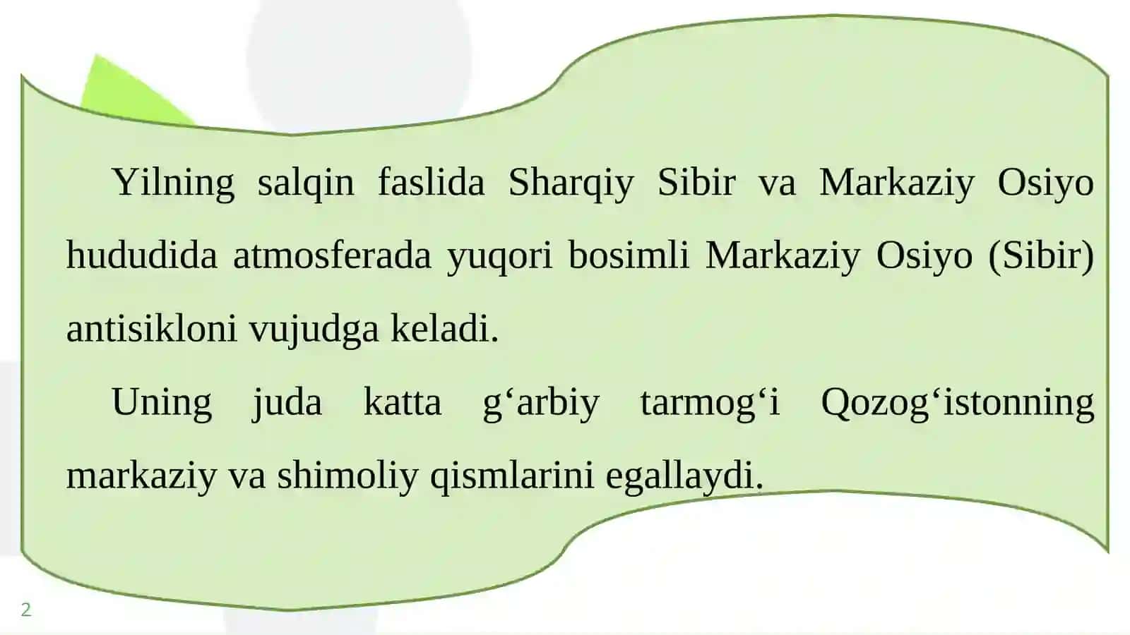 O‘lka iqlimining ta’rifi. Tekislik iqlimi 2