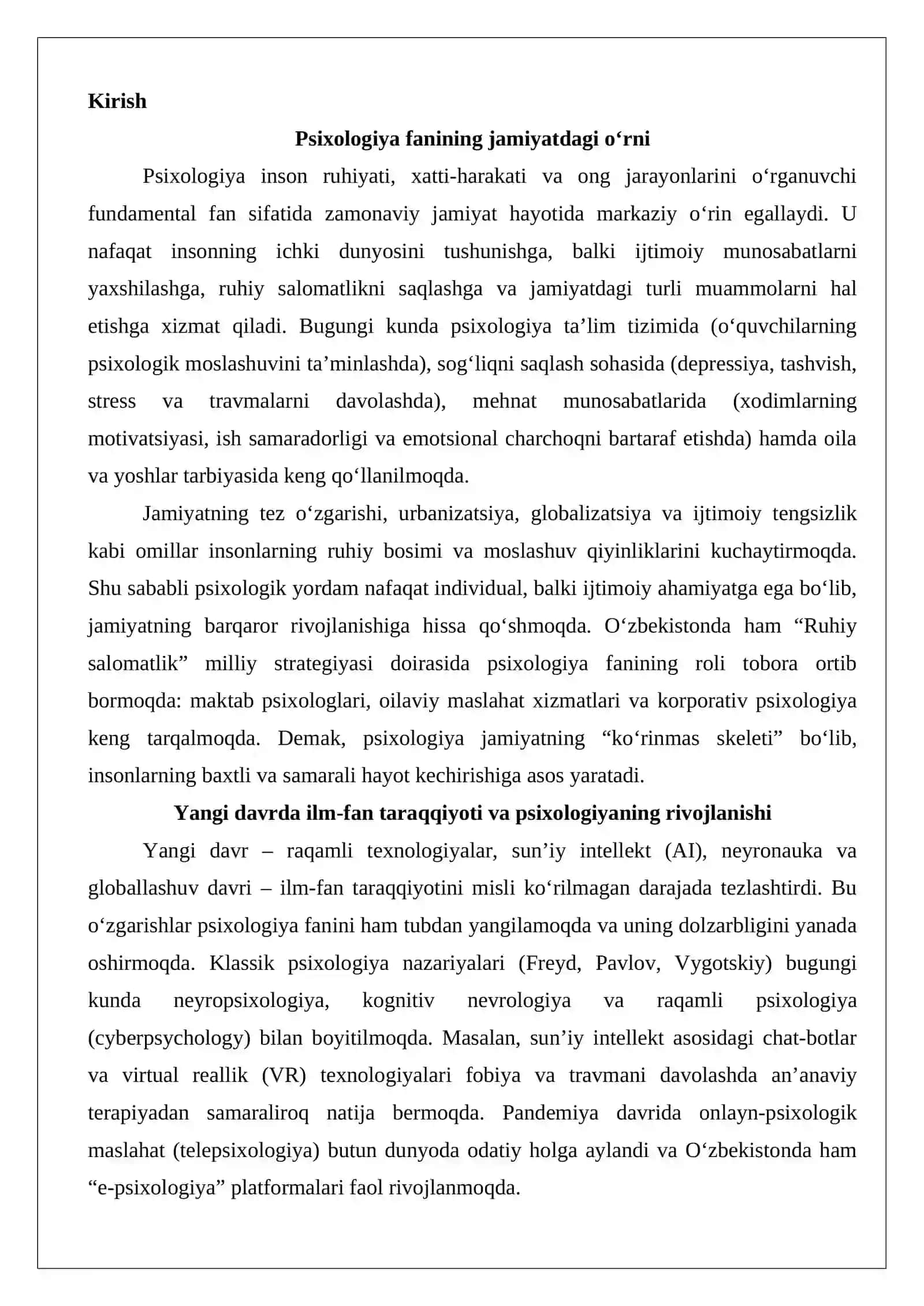 Yangi davr va psixologiya. Psixologiya fanining dolzarbligi 2