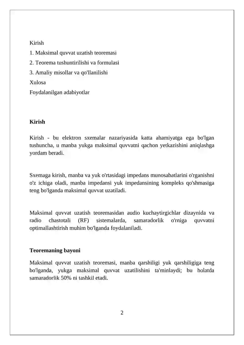 Maximal quvvat uzatish sharti 2