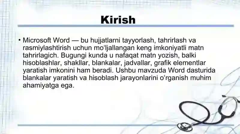 Word matn tahrirlagichida turli xil blankalar yaratish. Word matn tahrirlagichida hisoblash ishlarin 2