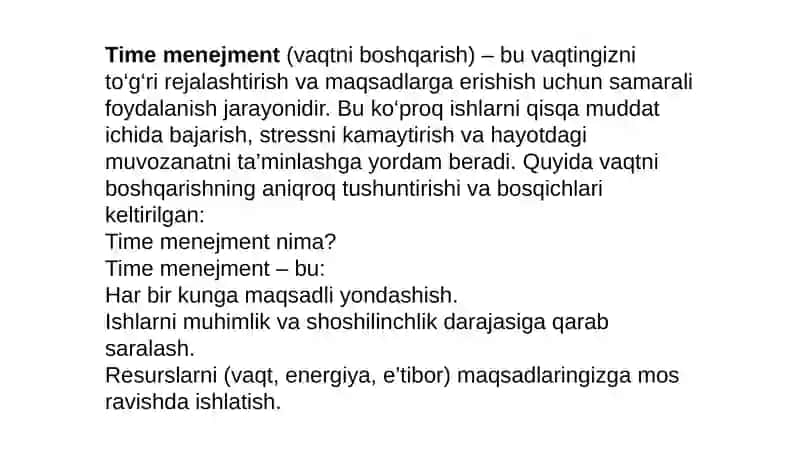 Vaqtni Samarali Boshqarish 2