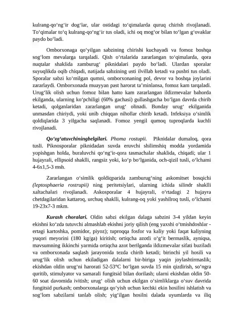 Sabzi kasalliklari va ularga qarshi kurash choralari 2
