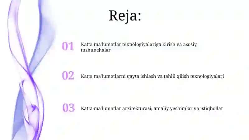 Katta hajimdagi malumotlar bilan ishlash texnologiyalari 2
