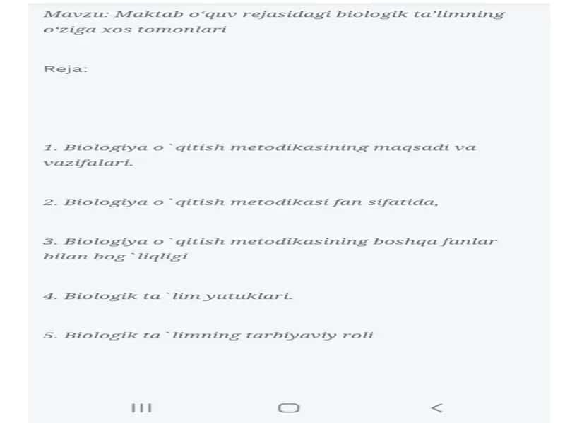 Biologiya o‘qitish metodikasidan mustaqil ish 2