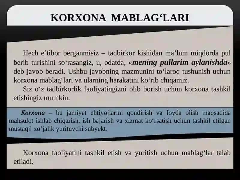 Korxona Mablag'lar 2