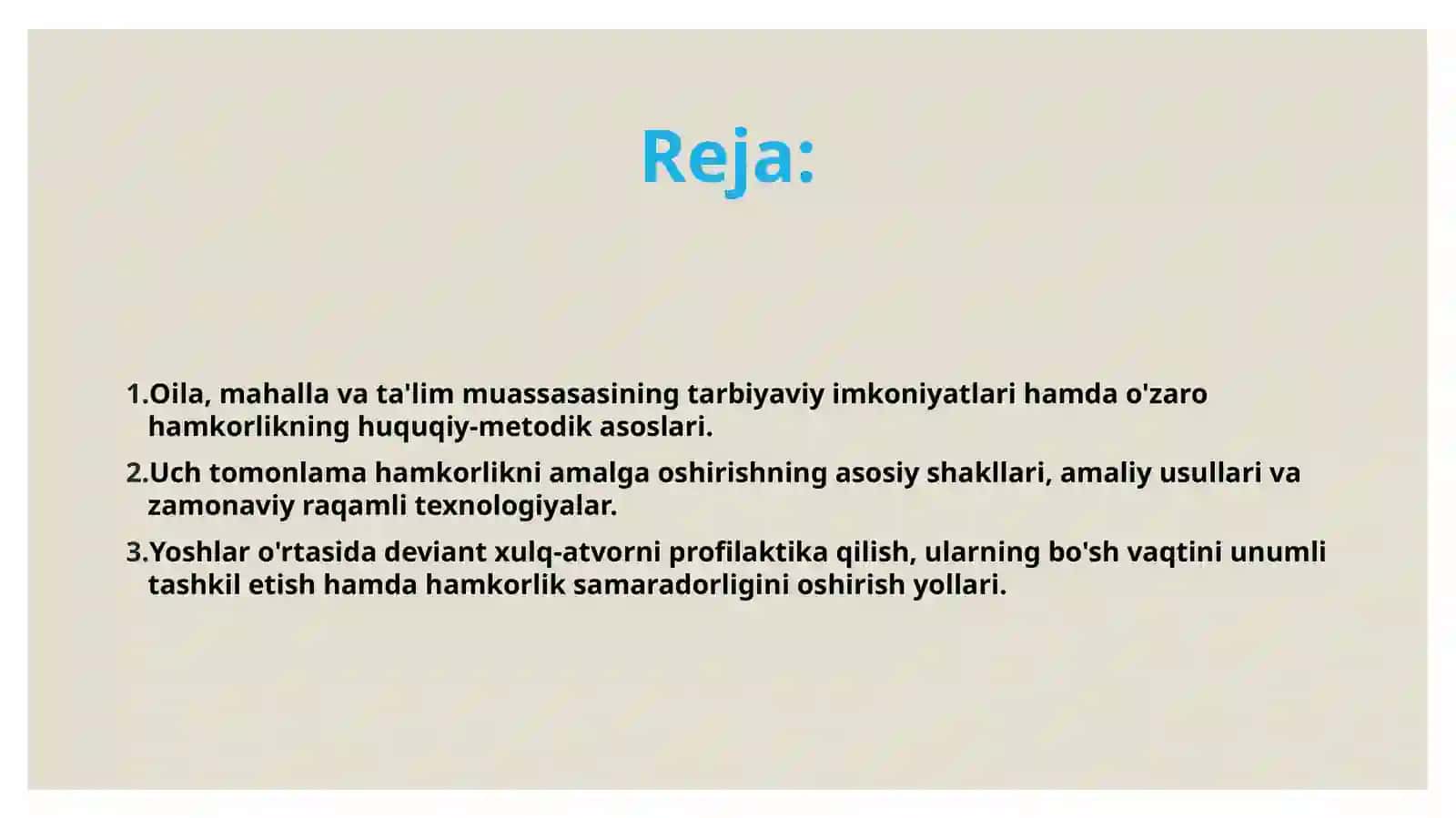 Tarbiya jarayonida oila ,mahalla hamda ta'lim muassasalarining o'zaro hamkorligi. 2