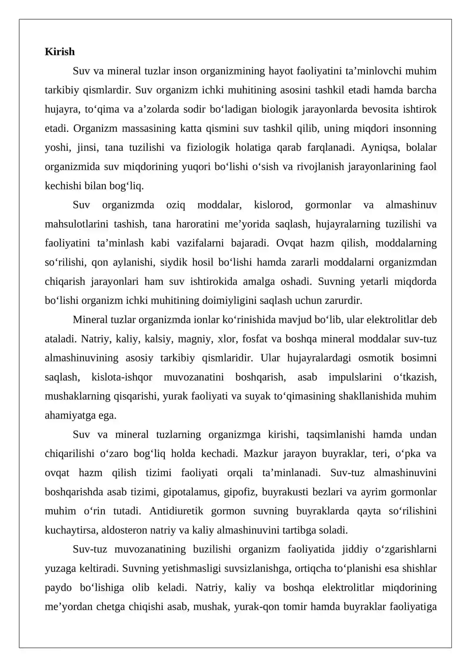 Suv va tuz almashinuvi, uning organizm hayot faoliyati va rivojlanishidagi ahamiyati 2