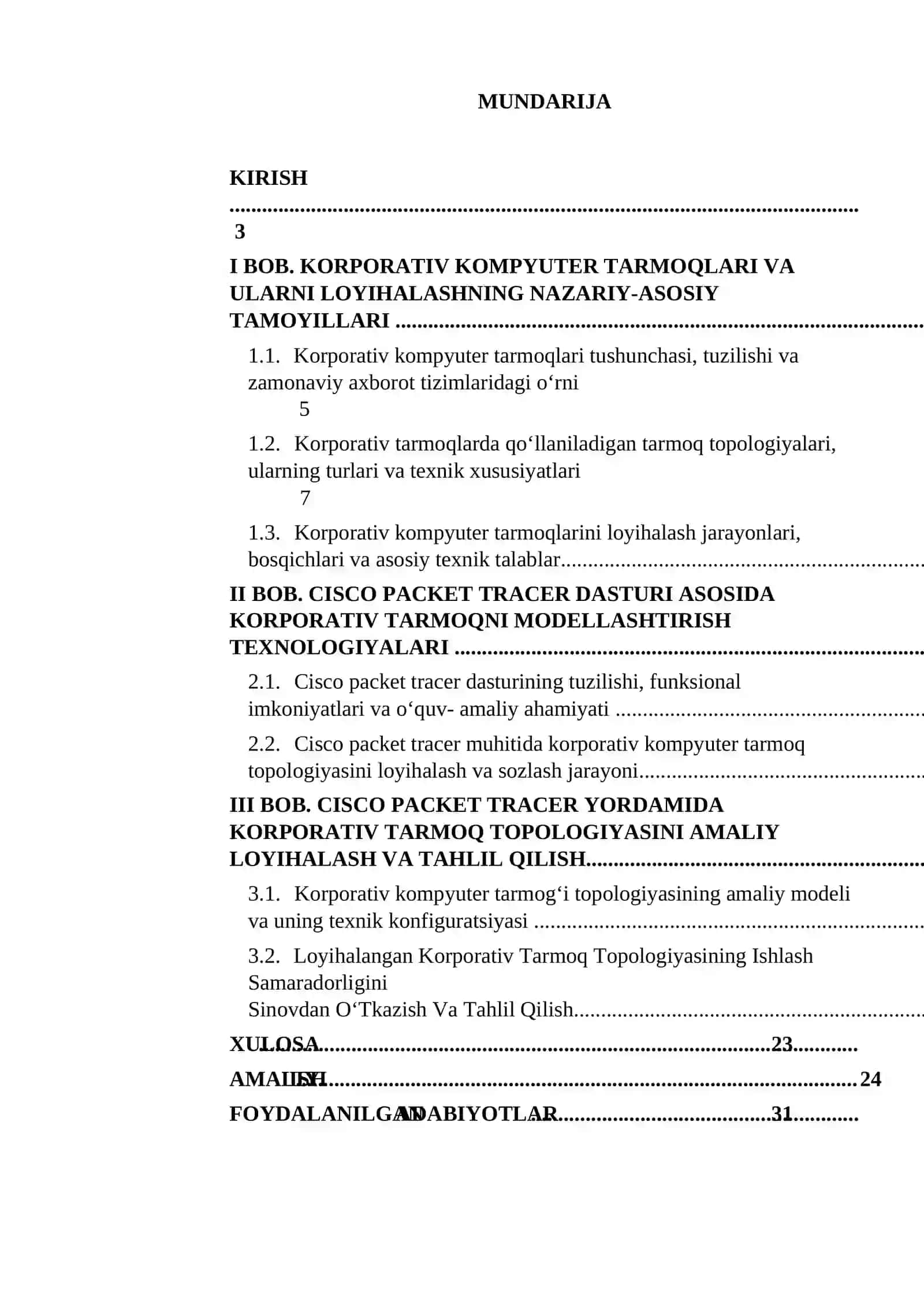 Cisco Packet Tracer yordamida korporativ tarmoq topologiyasini loyihalash 2