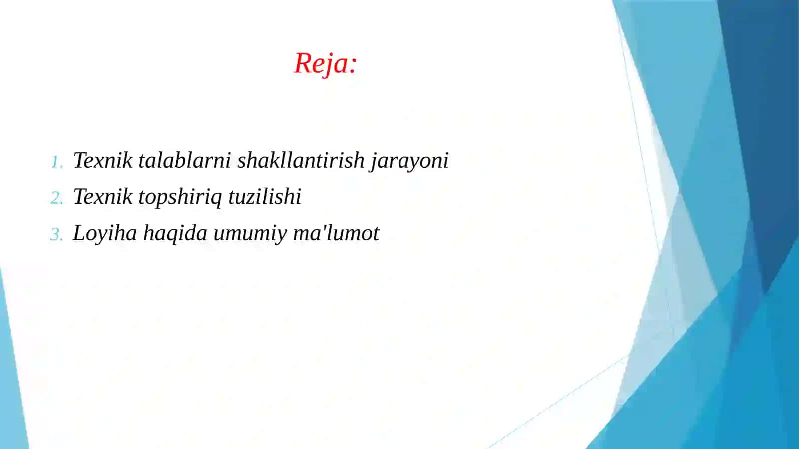 Texnik topshiriq va talablarni shakllantirish 2