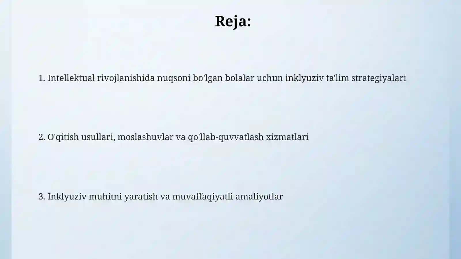 intellektual yetishmovchiligi bor bolalarga inklyuziv talim strategiyalari va shart sharoitlari 2