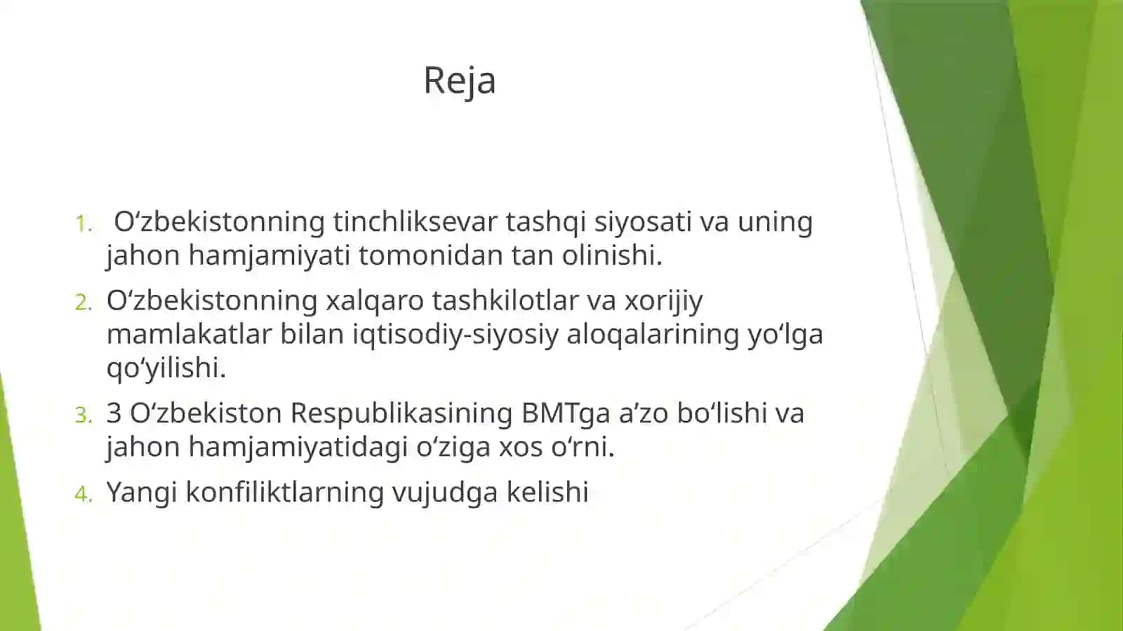 Dunyo mamlakatlarining xalqaro tashkilotlar bilan aloqasi O’zbekiston misolida 2