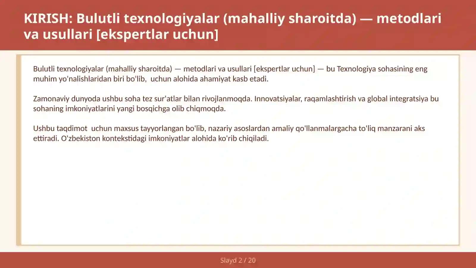 Bulutli texnologiyalar (mahalliy sharoitda) — metodlari va usullari [ekspertlar uchun] 2