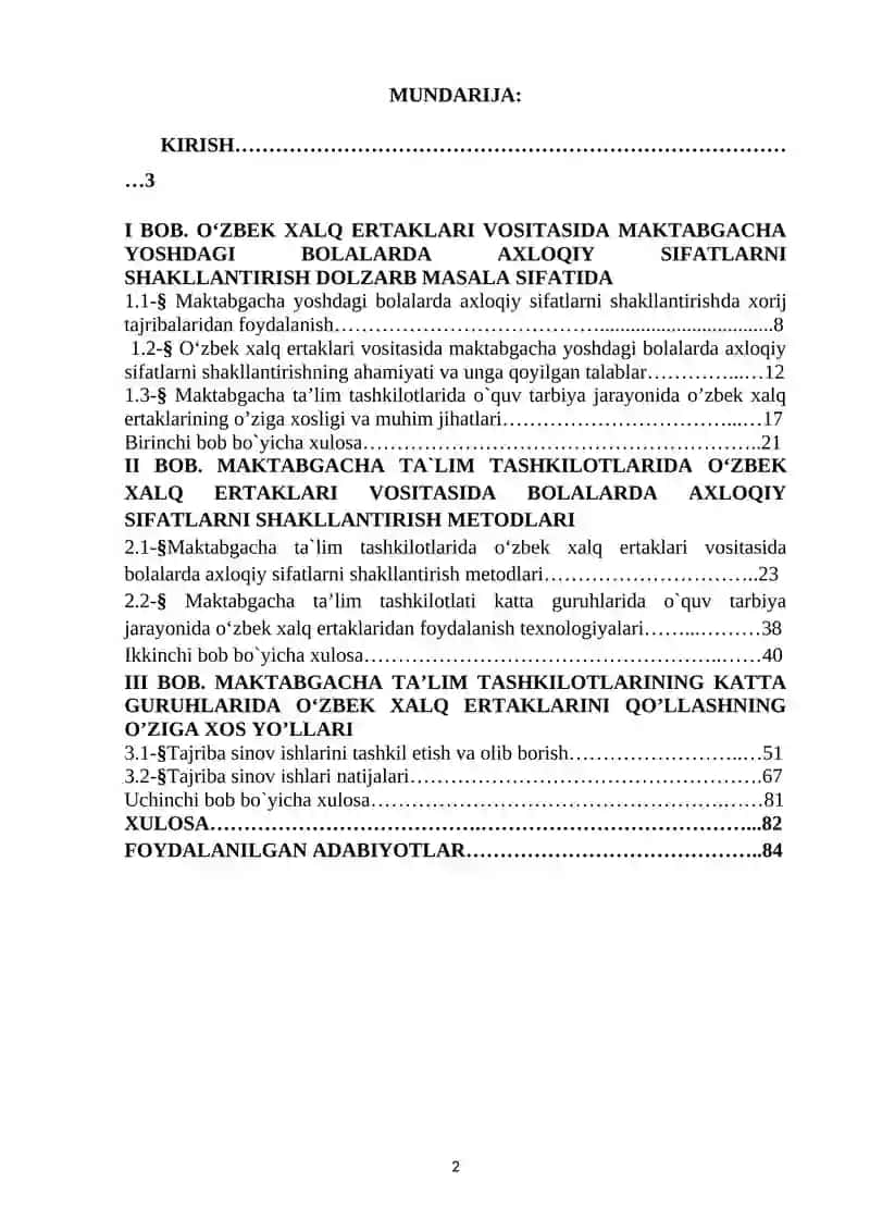 O‘ZBEK XALQ ERTAKLARI VOSITASIDA MAKTABGACHA YOSHDAGI BOLALARDA AXLOQIY SIFATLARNI SHAKLLANTIRISH 2