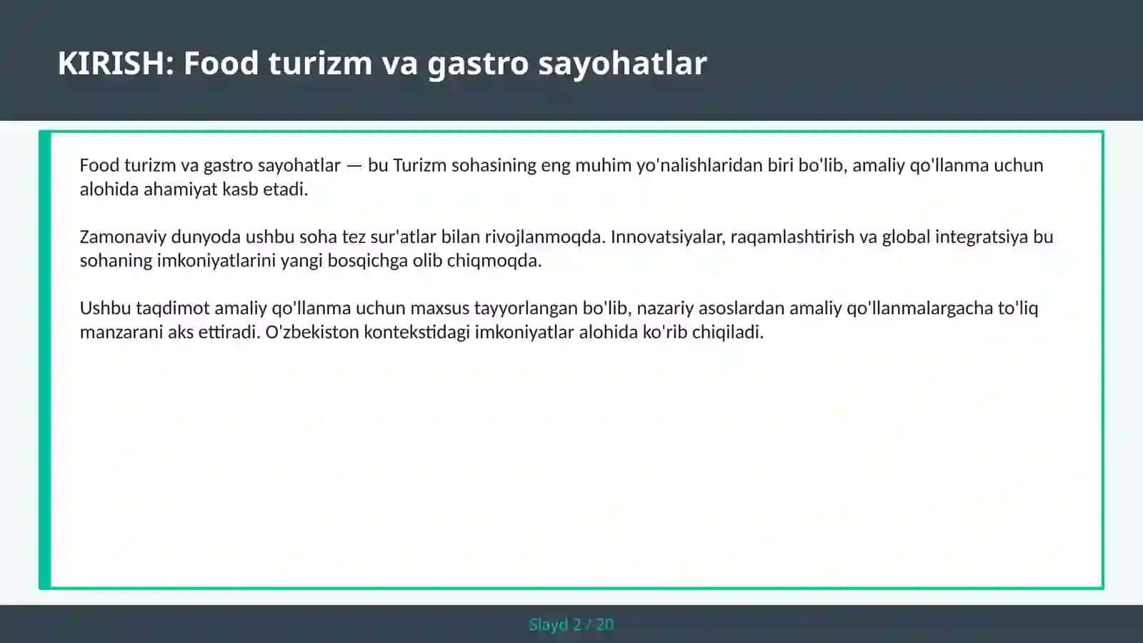 Mahalliy oshxona va kulinariya tajribalar — amaliy qo'llanma 2