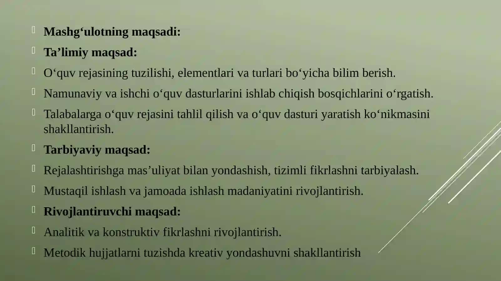 O'quvre ja'sini tahlil qilish 2
