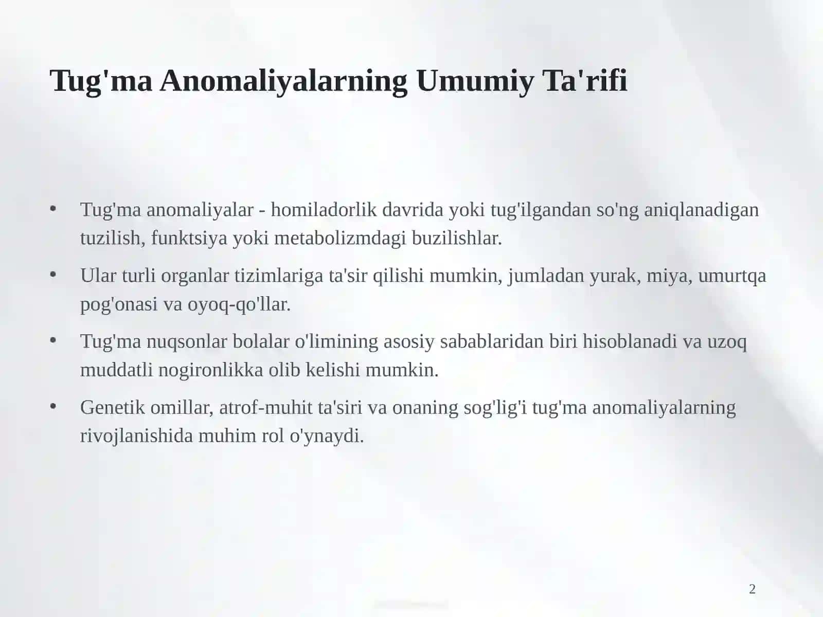 Tug'ma Anomaliyalar va Chala Tug'ilish Buzilishlari: Diagnostika va Davolash 2