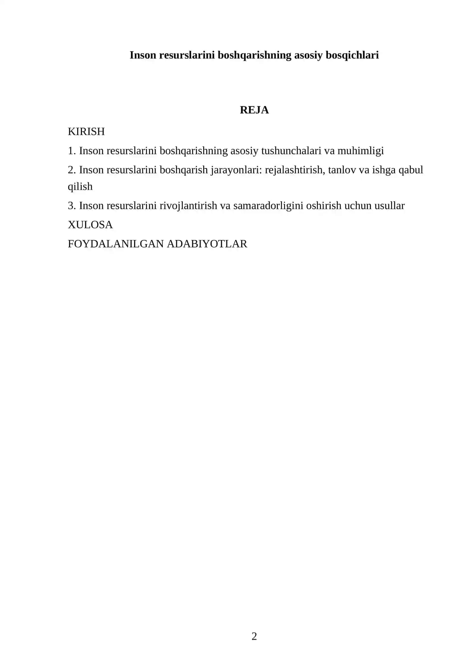 Inson resurslarini boshqarishning asosiy bosqichlari 2
