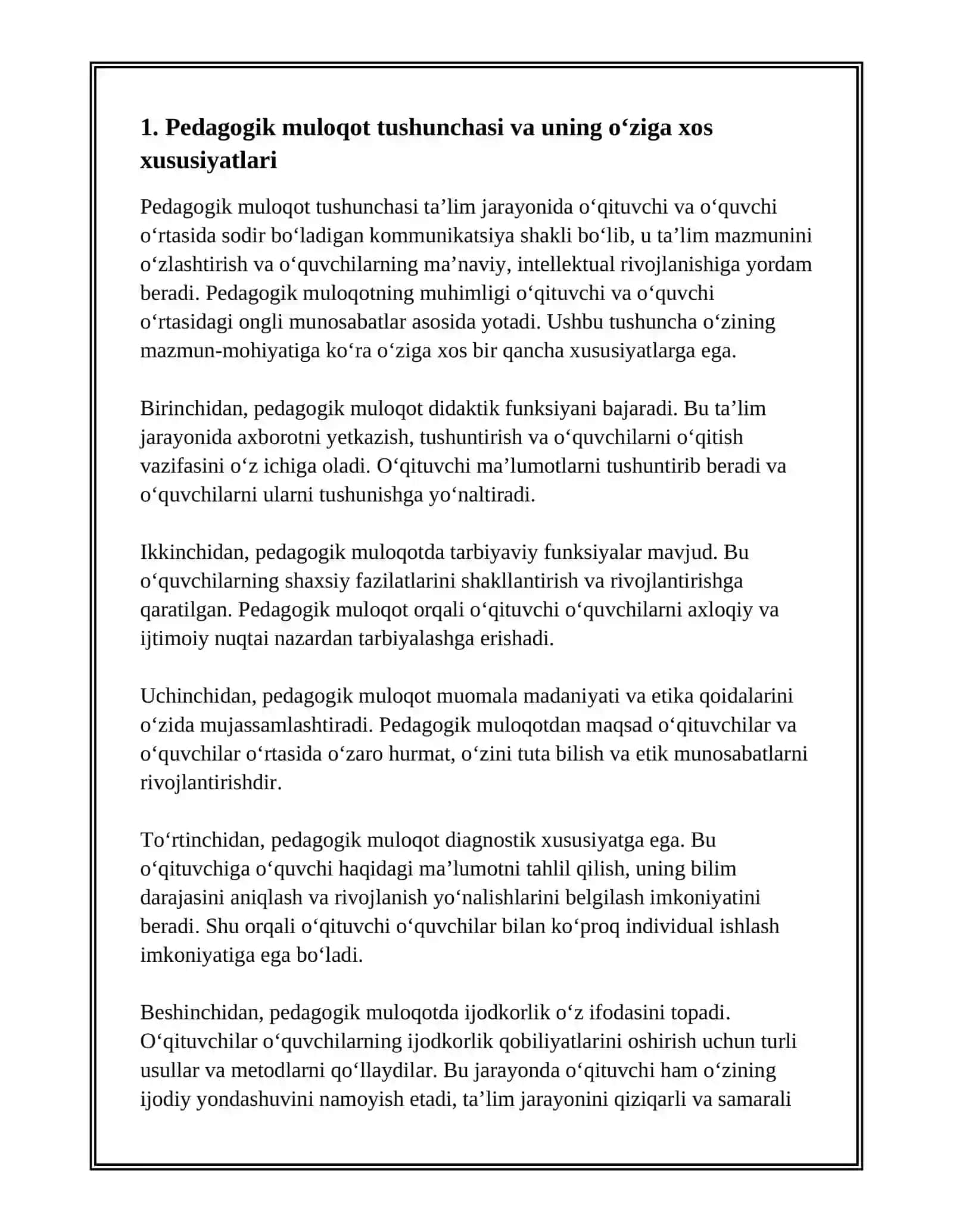 PEDOGOGIK MULOQOT TIZIMI VA UNI TASHKIL ETISH TEXNOLGIYASI 2