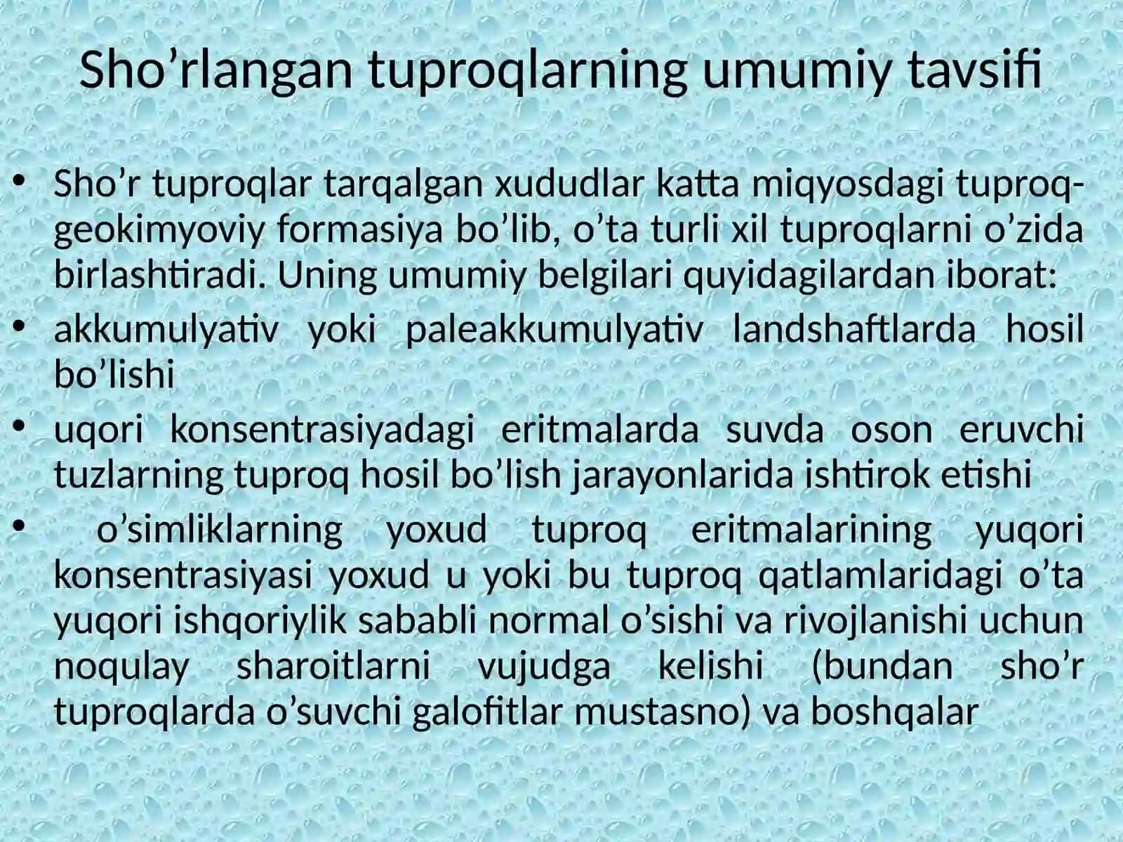 Tuproqsho'rlanishi.Sho'rxoklarnasho'rtoblar 2