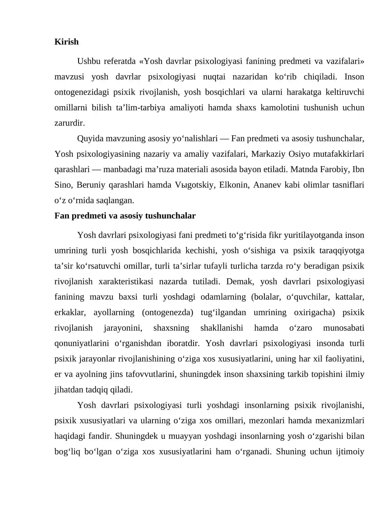 Yosh davrlar psixologiyasi fanining predmeti va vazifalari 2