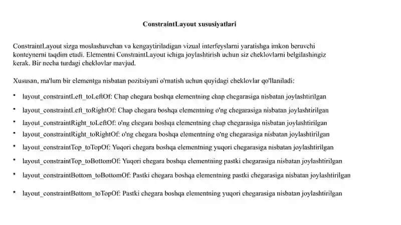 Layout va UI dizayn xml fayllar bilan ishlash 2