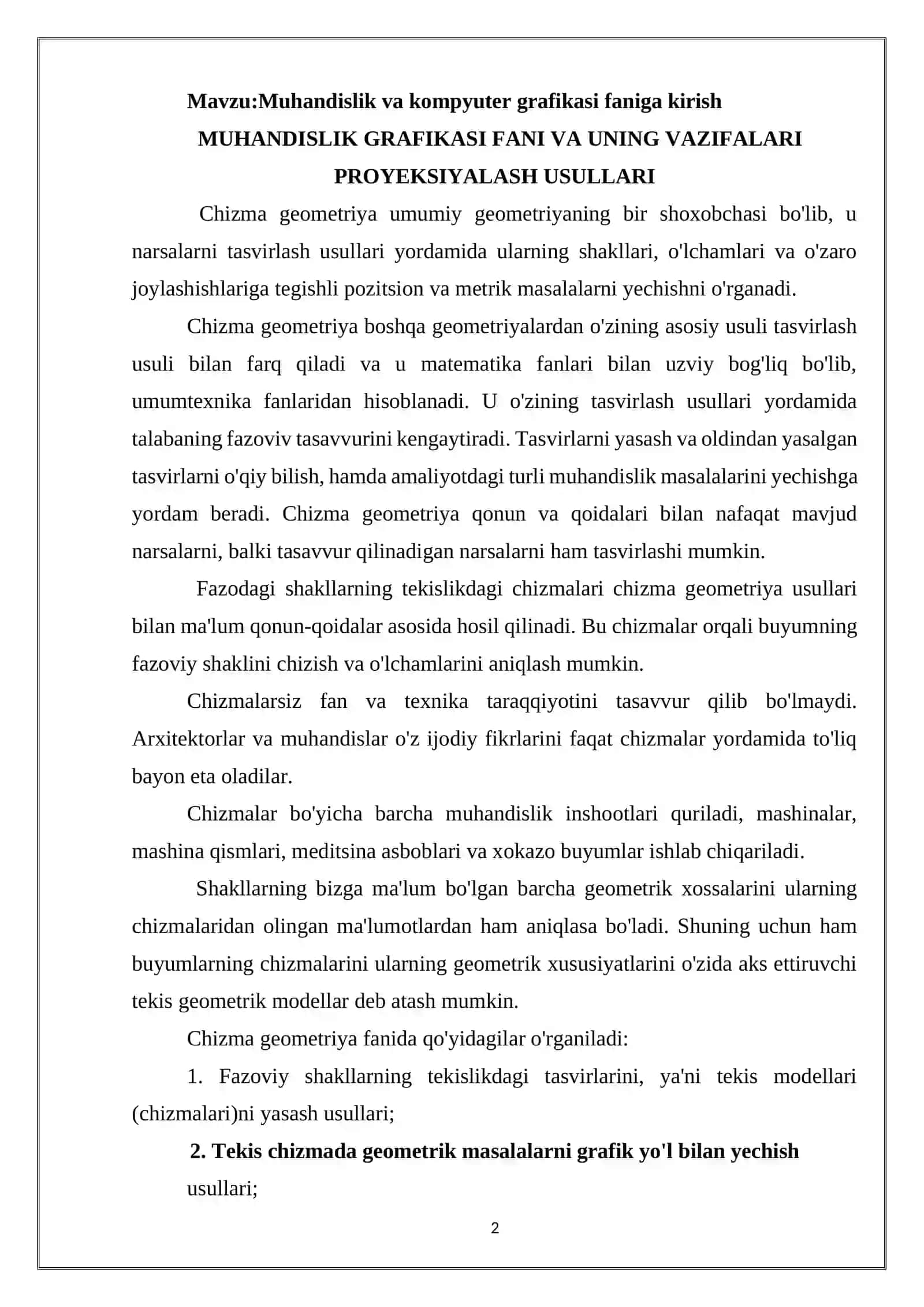 Muhandislik va kompyuter grafikasi faniga kirish 2