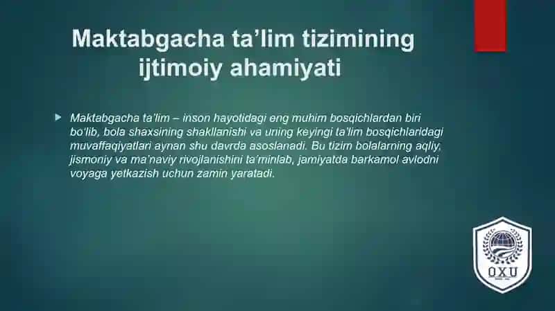 O'zbekistonda maktabgacha ta'lim tizimini  rivojlantirish 2