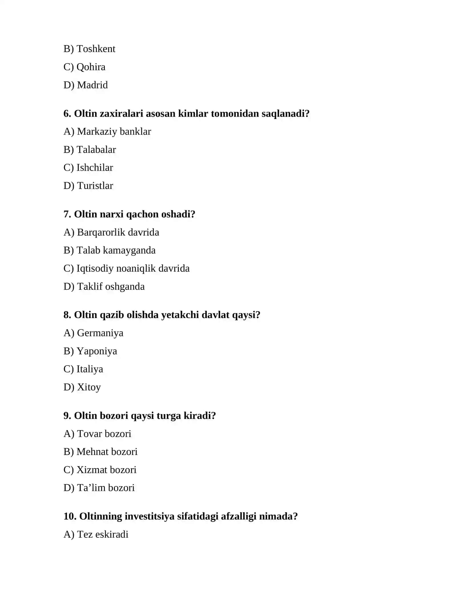 Jahon oltin bozori rivojlanishining zamonaviy tendensiyalari 2