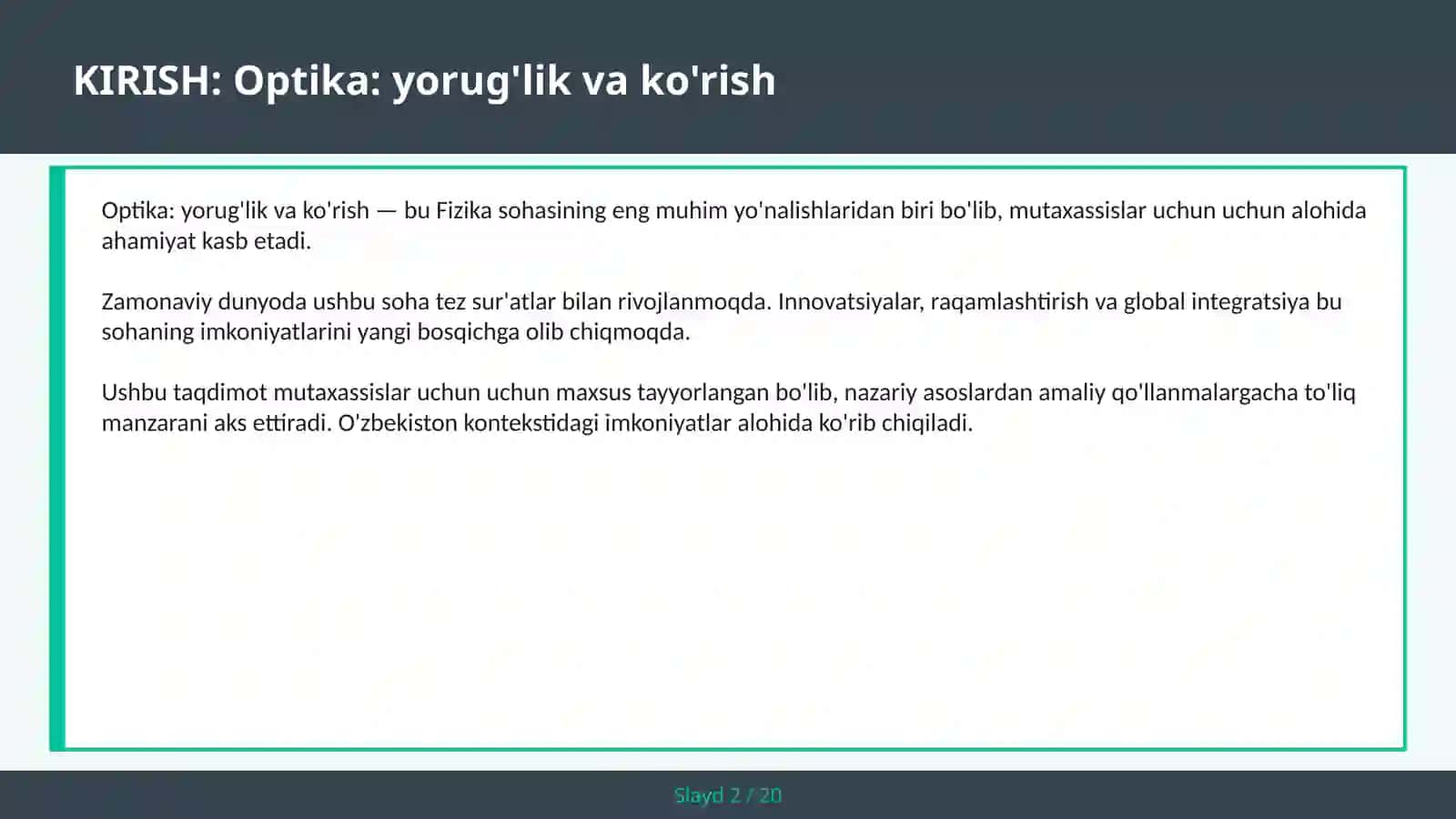 Optika: Yorug'lik va ko'rish 2