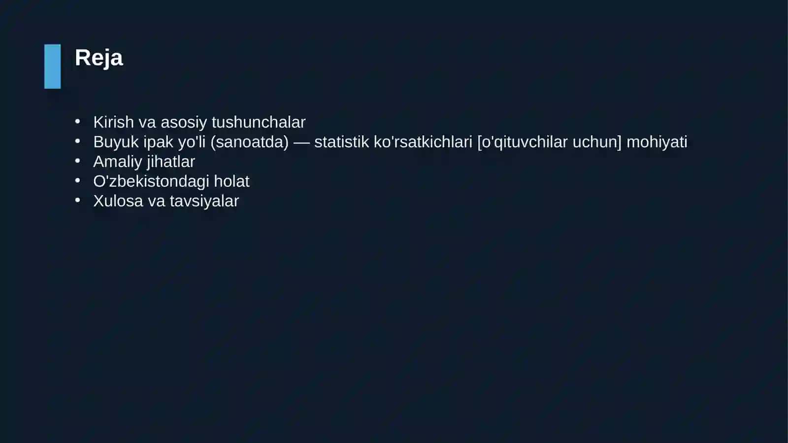 Buyuk ipak yo'li (sanoatda) — statistik ko'rsatkichlari [o'qituvchilar uchun] 2