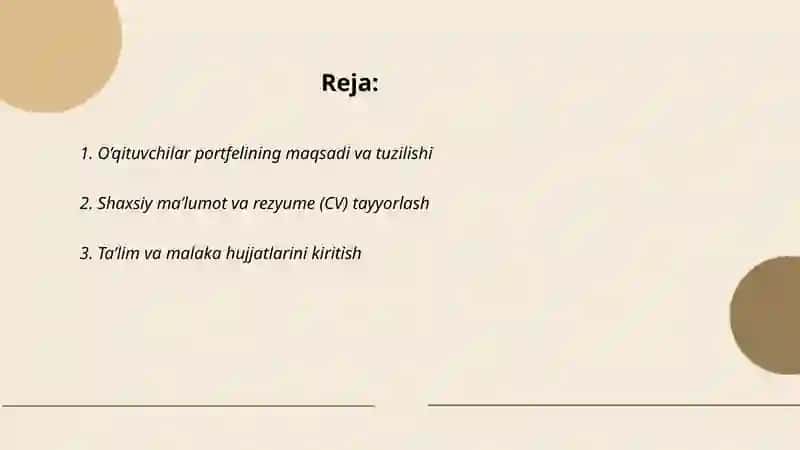 O’qituvchilar portfolioni tayyorlash va himoyalash 2